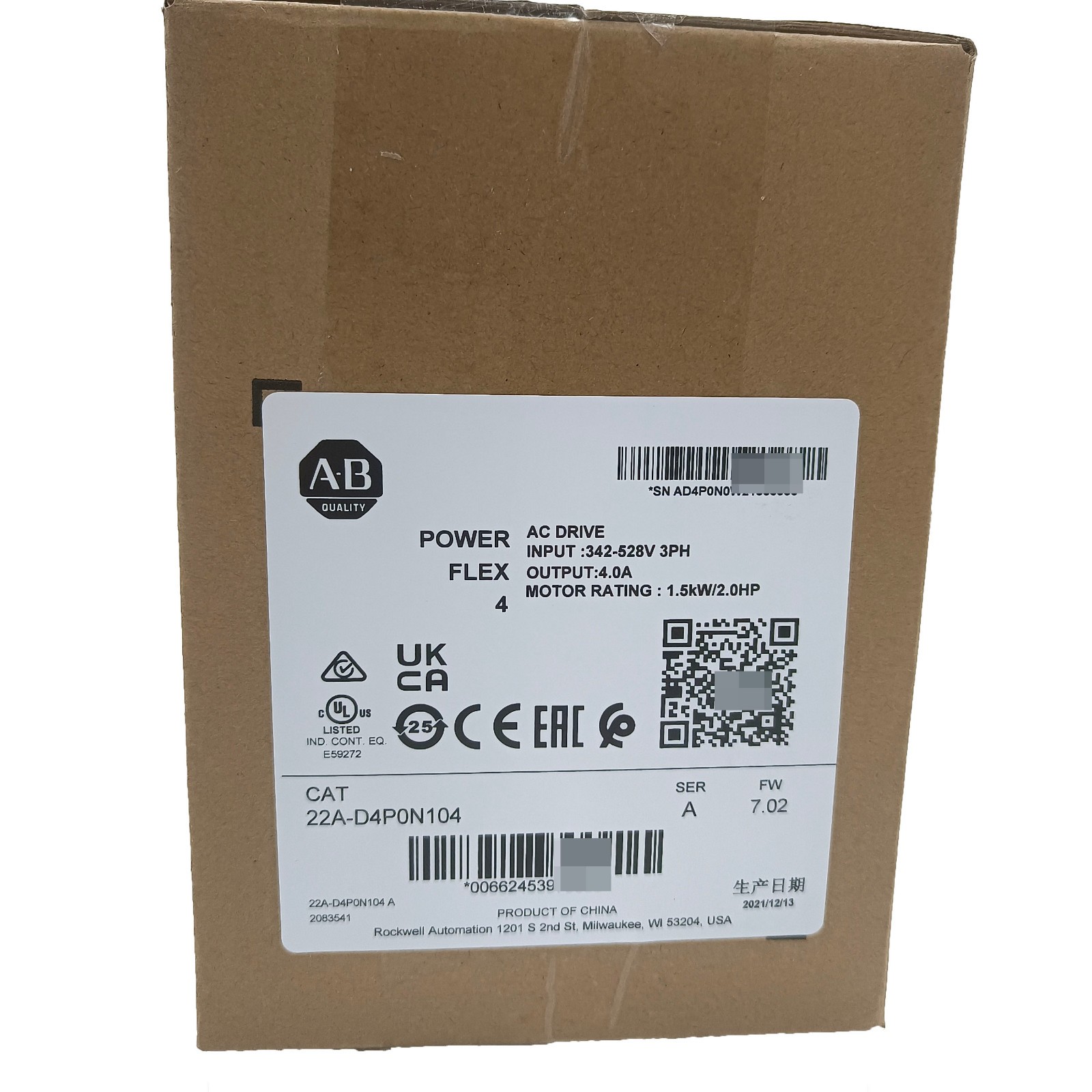 Sealed Allen-Bradley 22A-D4P0N104 SER A POWERFLEX 4 Catalog AC Drive US Free Tax