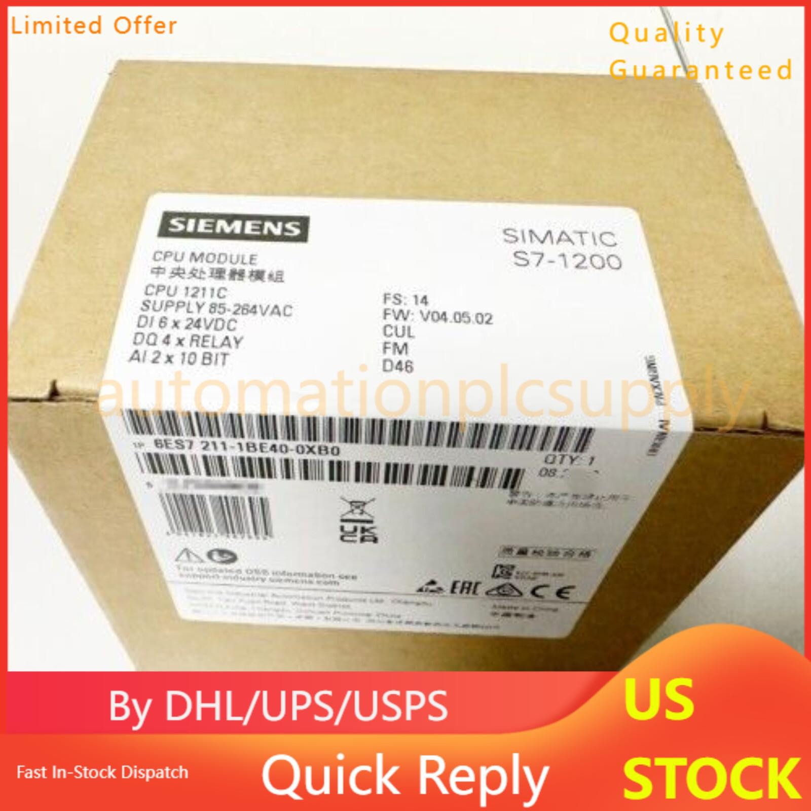 New Siemens 6ES7211-1BE40-0XB0 6ES72111BE400XB0 SIMATIC S7-1200 CPU 1211C
