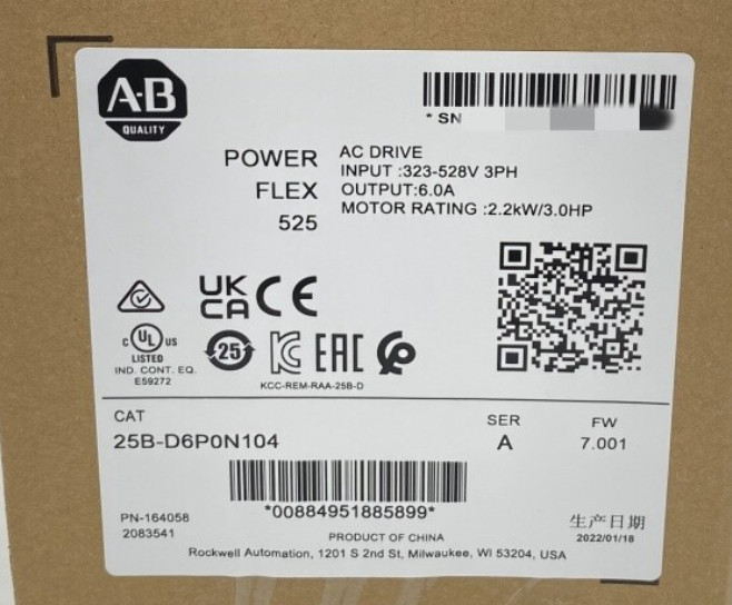 New Factory Sealed Allen-Bradley 25B-D6P0N104 525 2.2kW 3Hp AC Drive