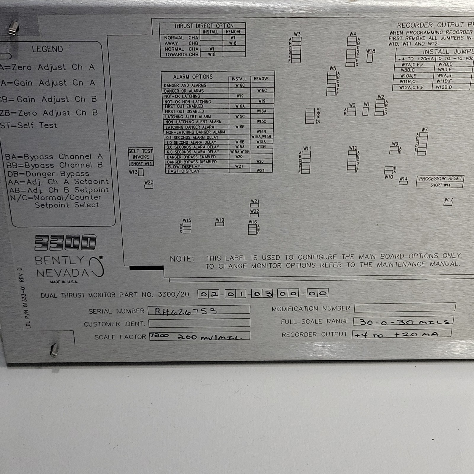 Bently Nevada 3300/20-02-01-03 Dual Thrust Monitor System Control Module