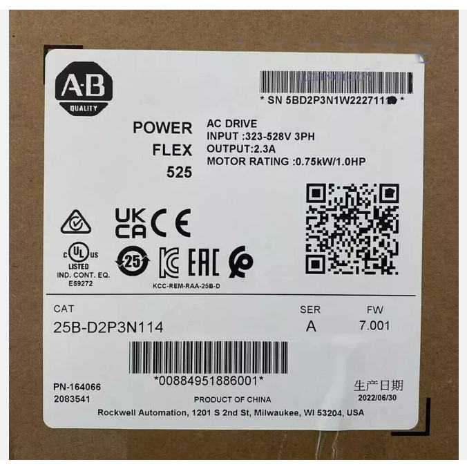 New Sealed Allen-Bradley 25B-D2P3N114 PowerFlex 525 1Hp AC Drive 25B-D2P3N114