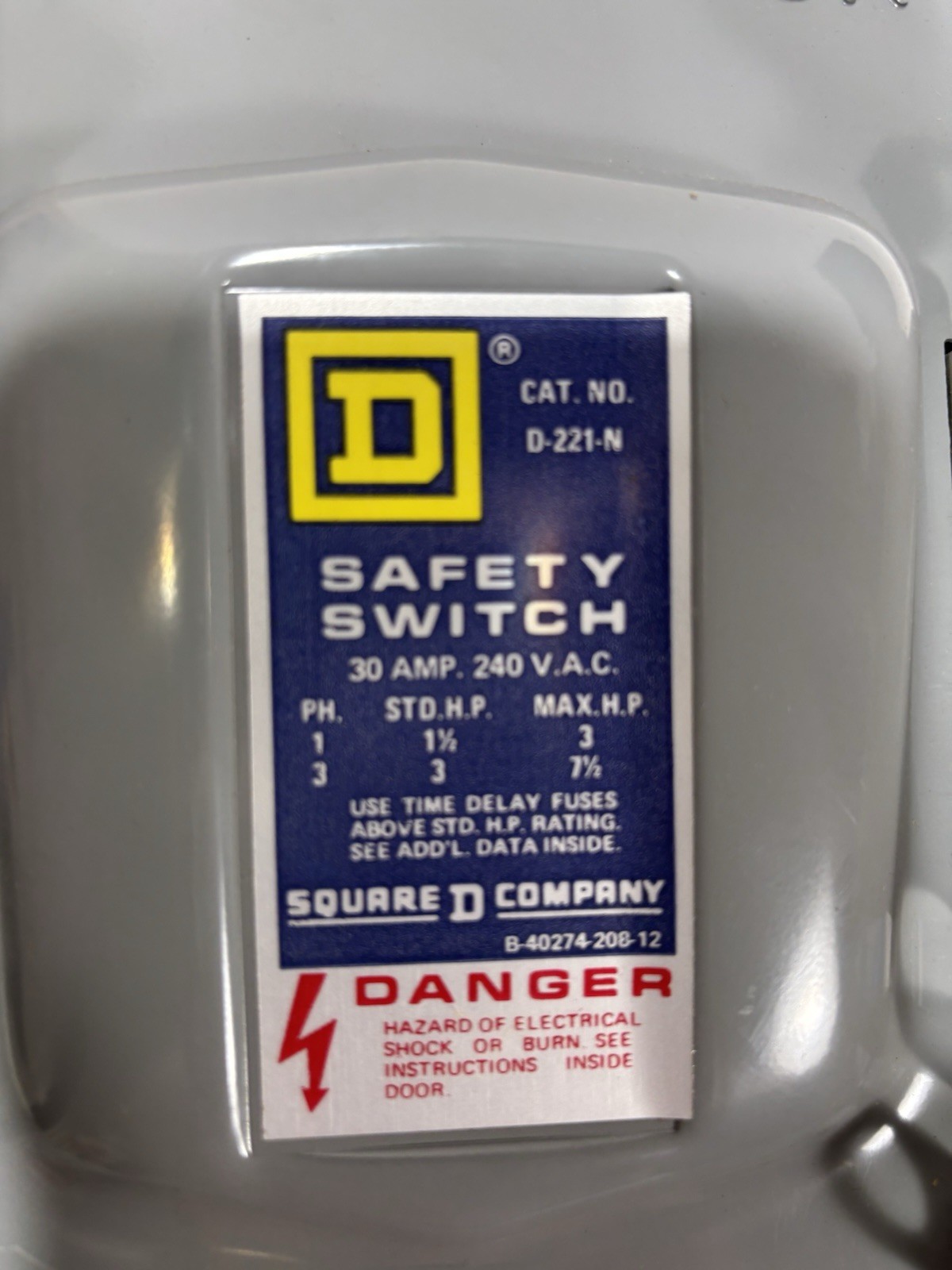 Square D D222N Fusible Safety Switch, 60A