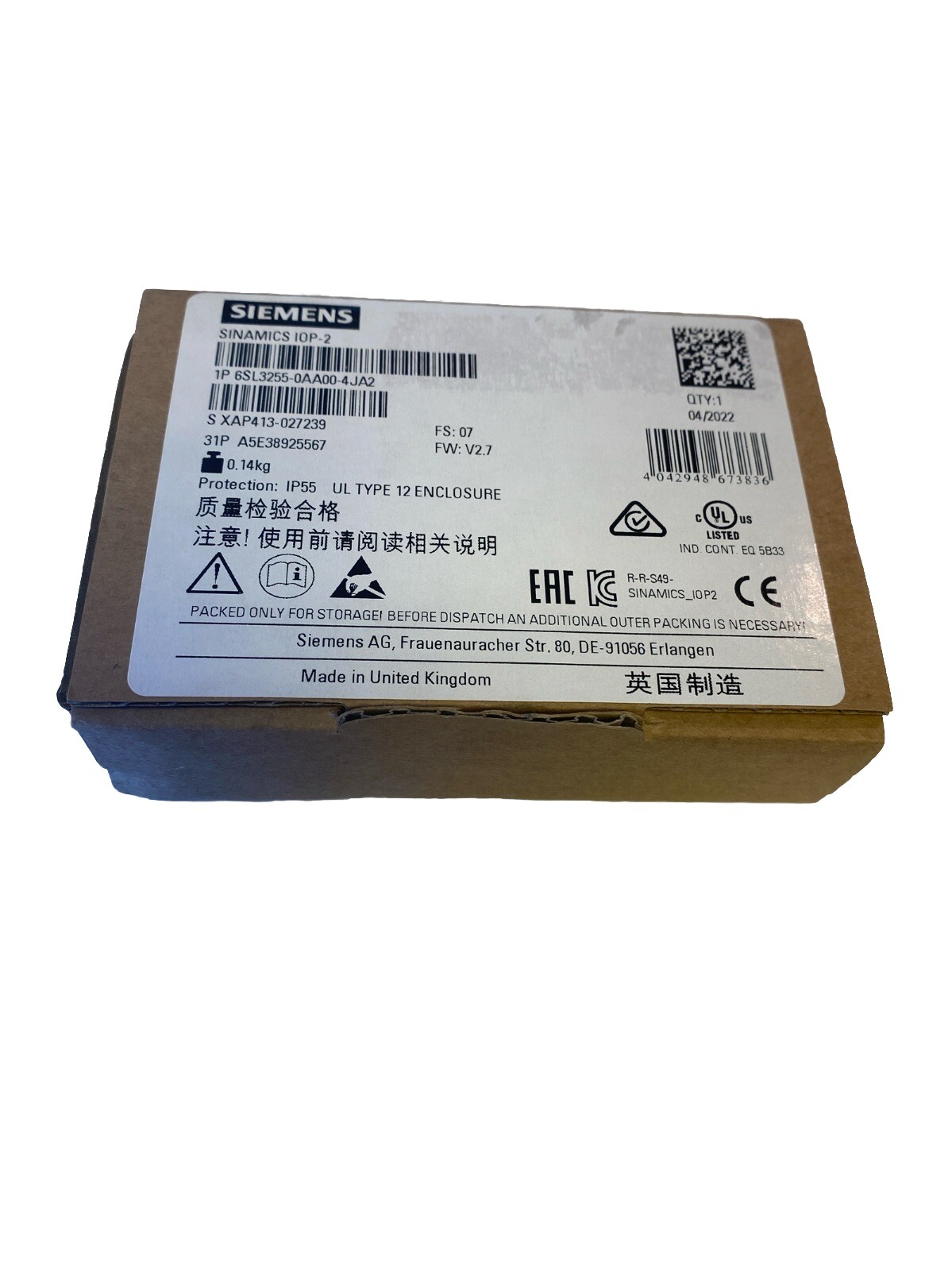 Siemens SINAMICS IOP-2 Intelligent Operator Panel – 6SL3255-0AA00-4JA2 – New &