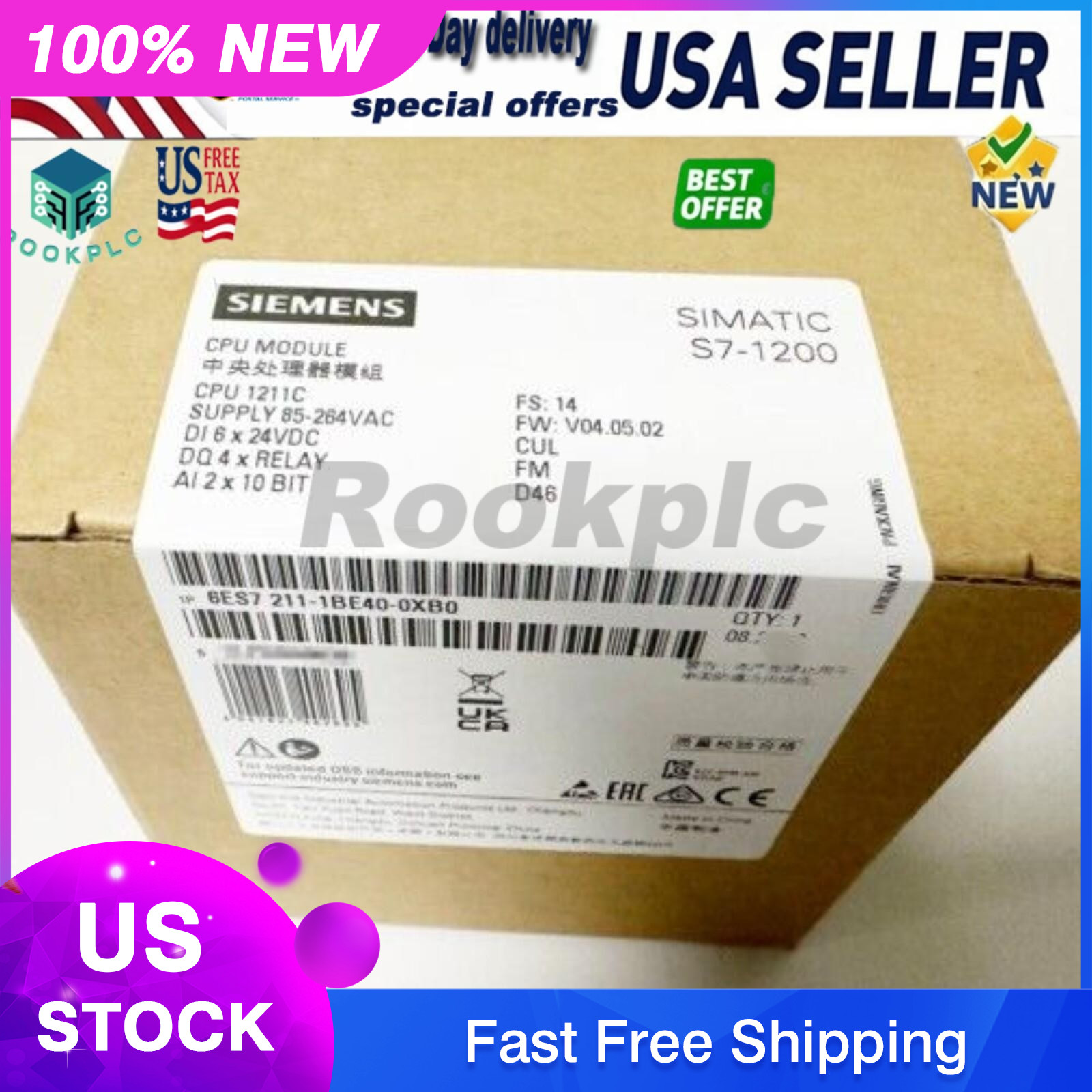 New Siemens 6ES7211-1BE40-0XB0 6ES72111BE400XB0 SIMATIC S7-1200 CPU 1211C