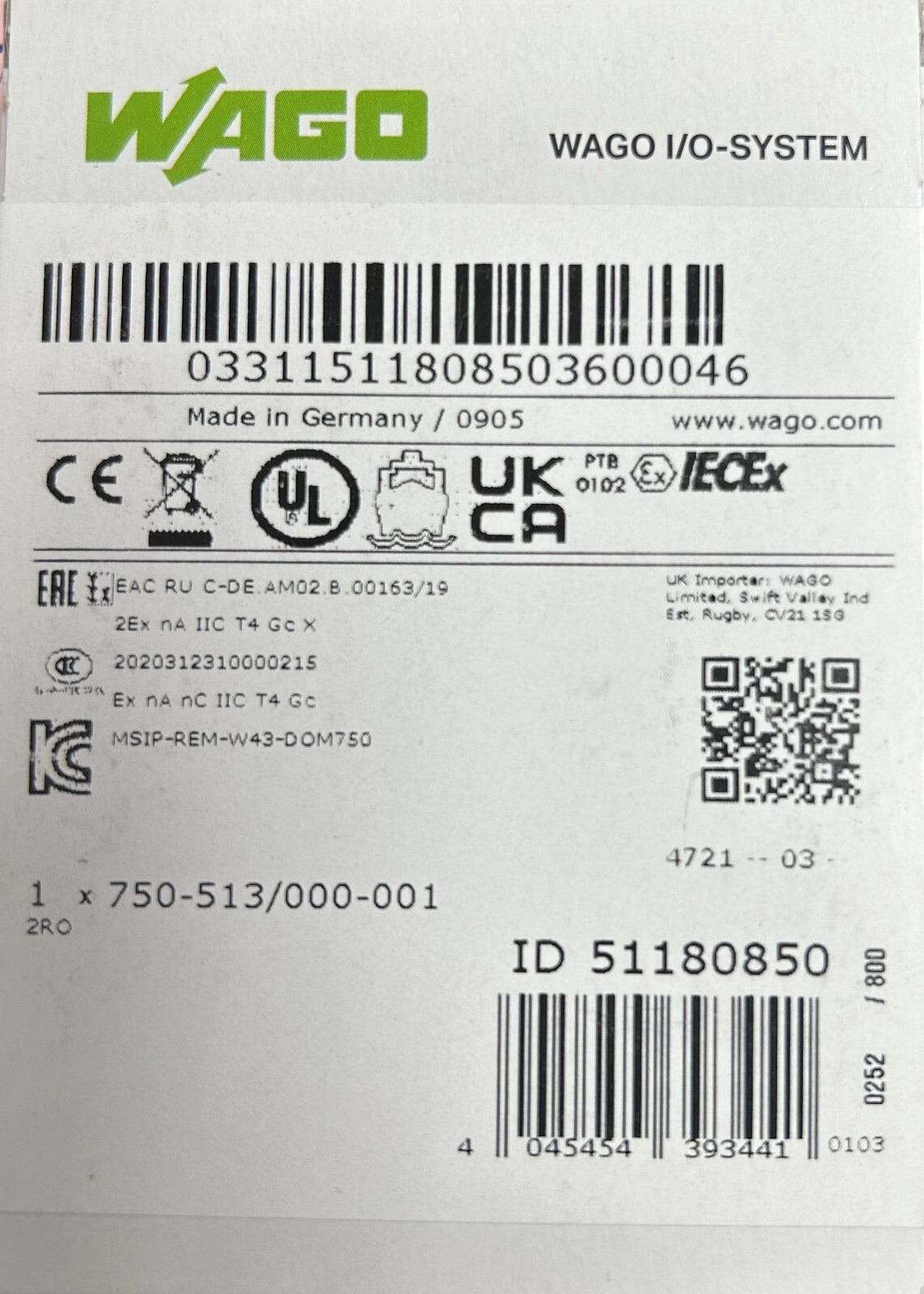 WAGO 750-513 2-channel relay output; Potential-free NEW IN BOX