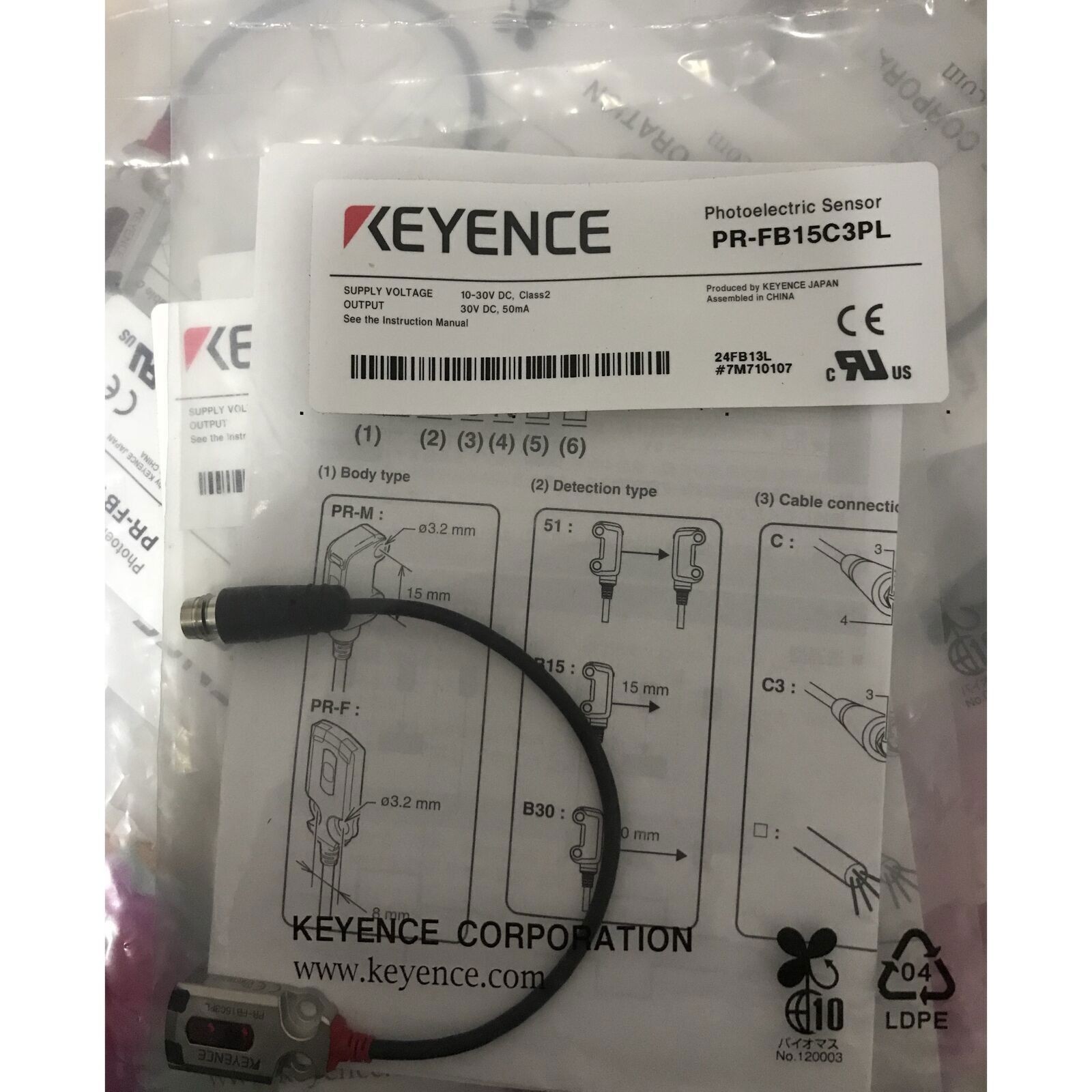 1PC New Keyence PR-FB15C3PL Photoelectric Sensor Switch PRFB15C3PL US Free TAX