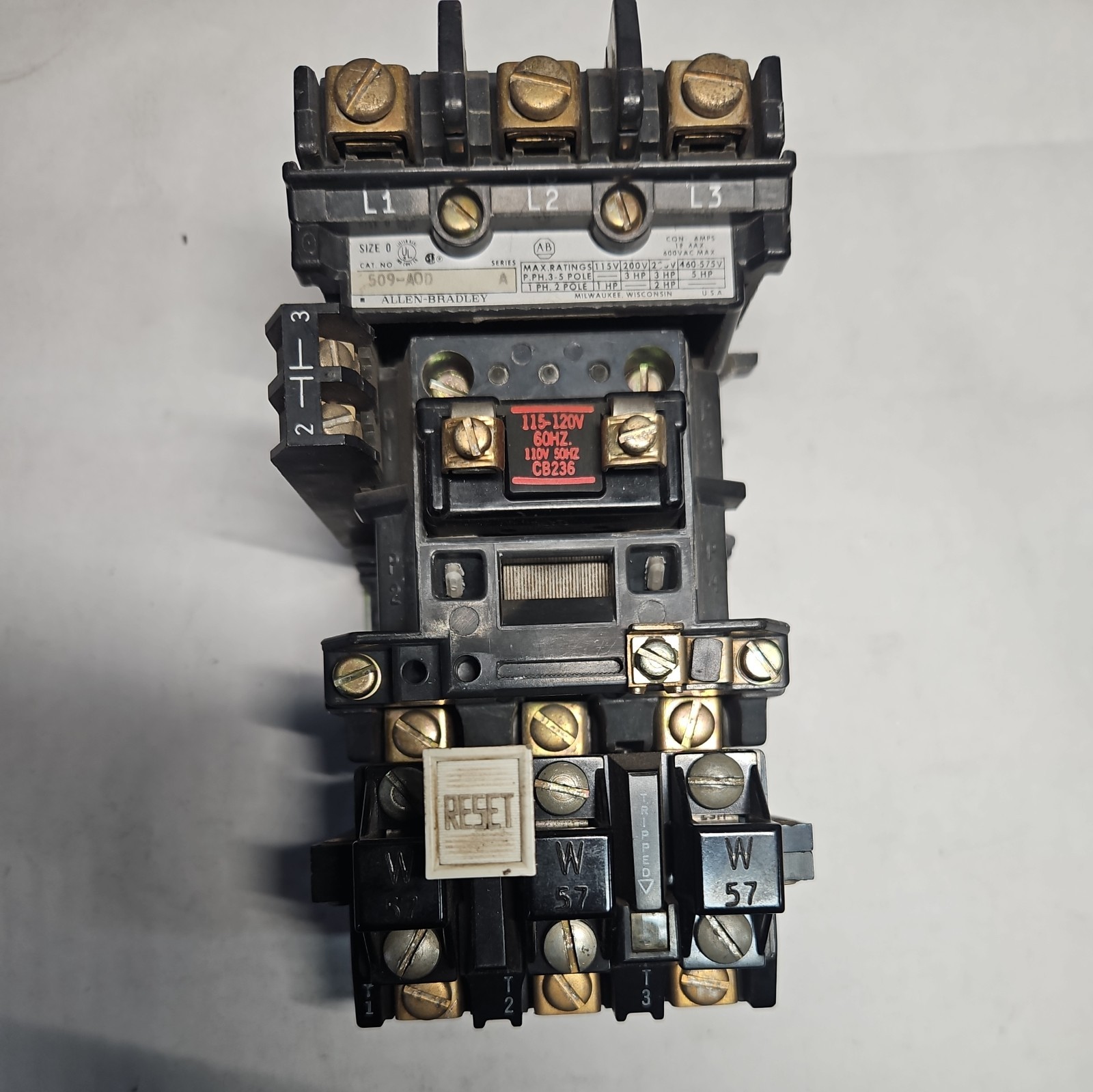 Allen-Bradley 509-AOD Motor Starter 592-B0W16 Overload Relay 595-A Aux. Contact