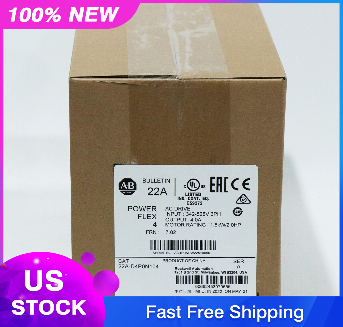 New Sealed 22A-D4P0N104/A Allen Bradley PLC AC Drive Fast Delivery