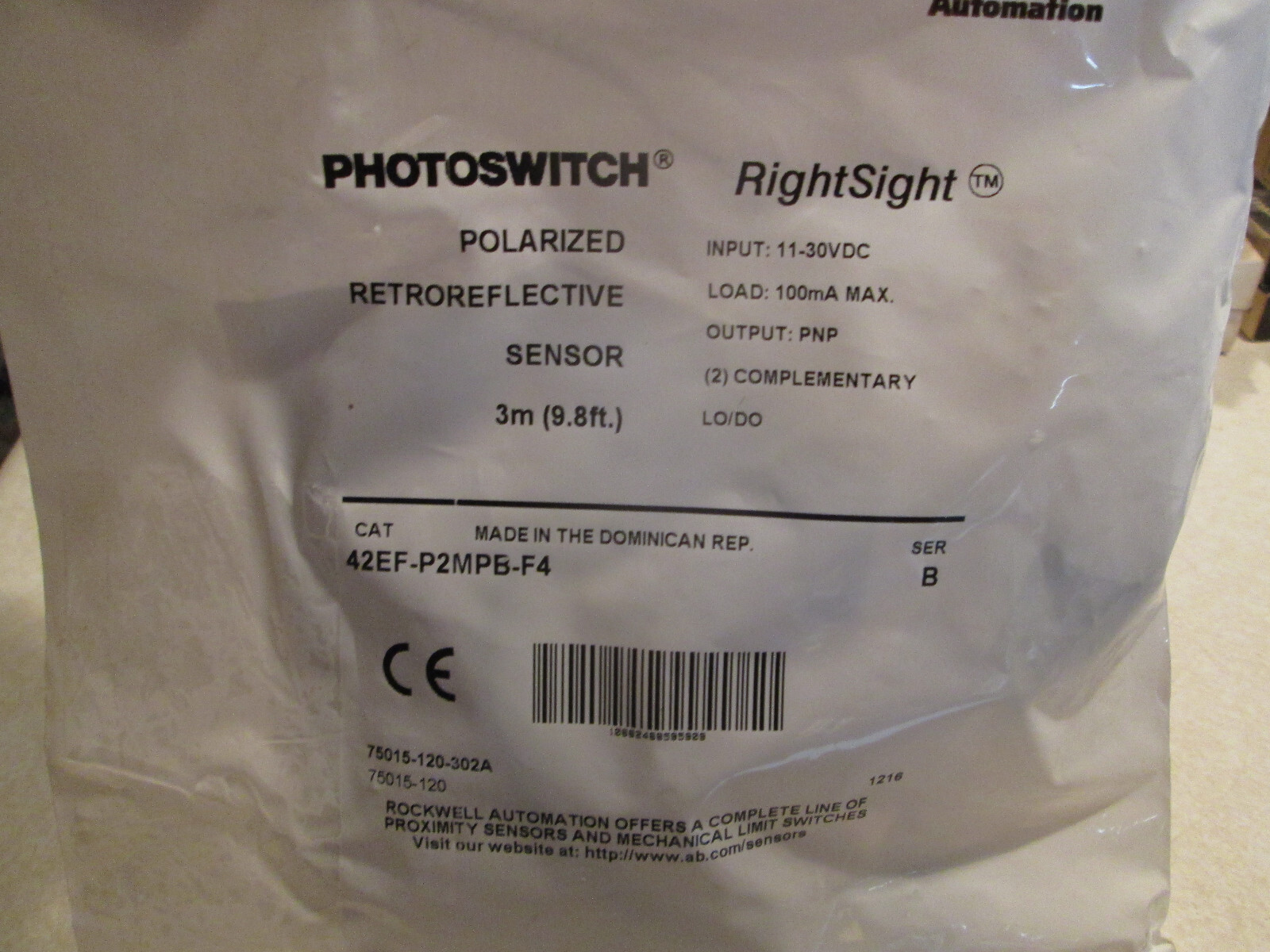 ALLEN-BRADLEY 42EF-P2MPB-F4 SER B Photoelectric Sensor**NEW**