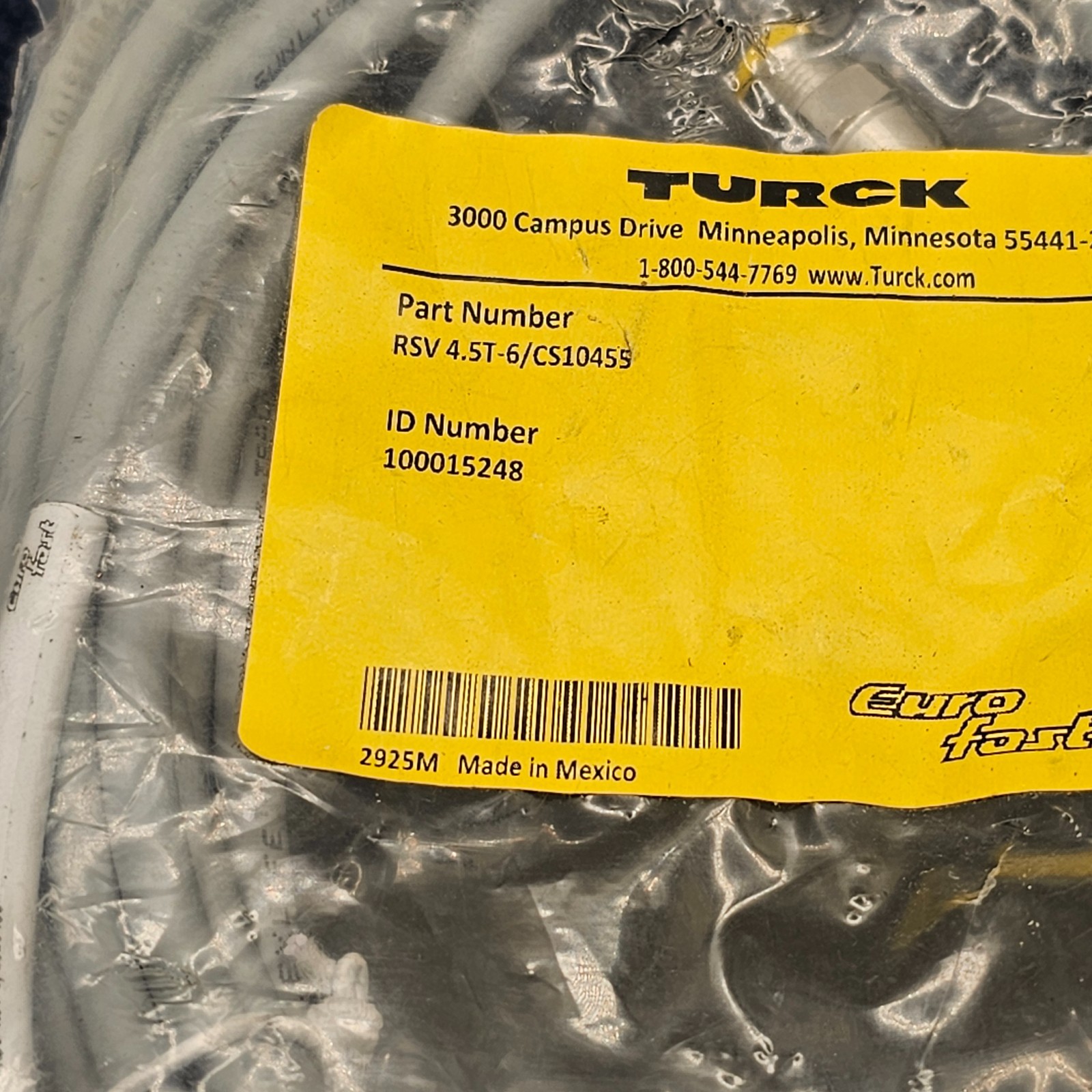 Turck 100015248 RSV 4.5T-6/CS10455 Actuator Sensor Cable Cordset