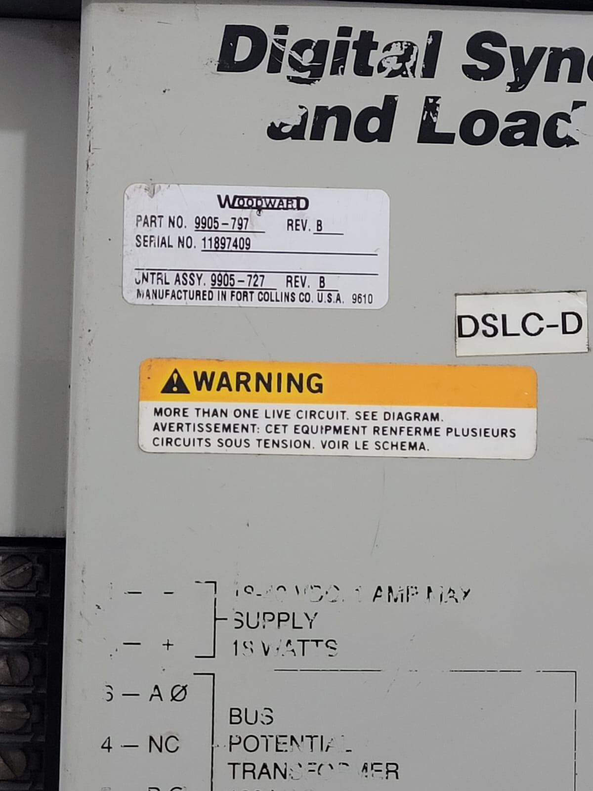WOODWARD 9905-797 DIGITAL SYNCHRONIZER AND LOAD CONTROL REV.B DSLC-D