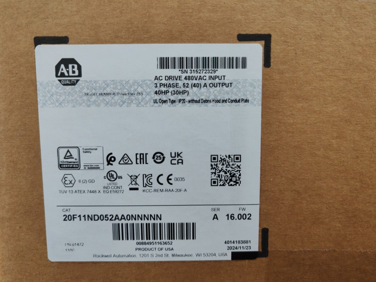 New AB 20F11ND052AA0 Allen-Bradley 20F11ND052AA0NNNNN PowerFlex 753 AC Drive