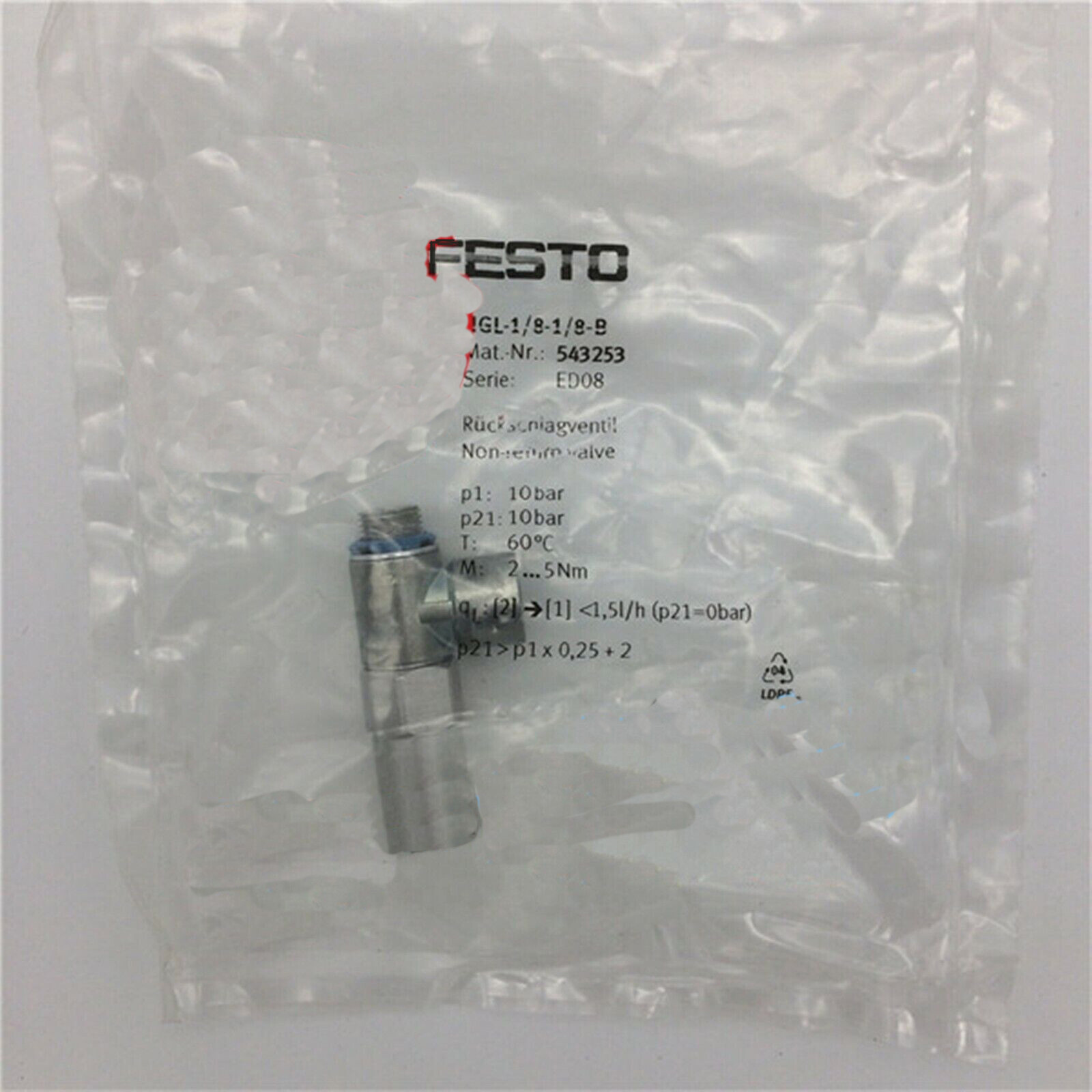 NEW FESTO HGL-1/8-1/8-B 543253 check valve IN BOX