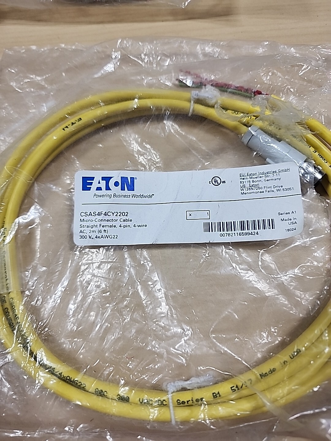 EATON CSAS4F4CY2202 MICRO-CONNECTOR CABLE STARUGHT FEMALE 4 PIN 4 WIRE 6FT