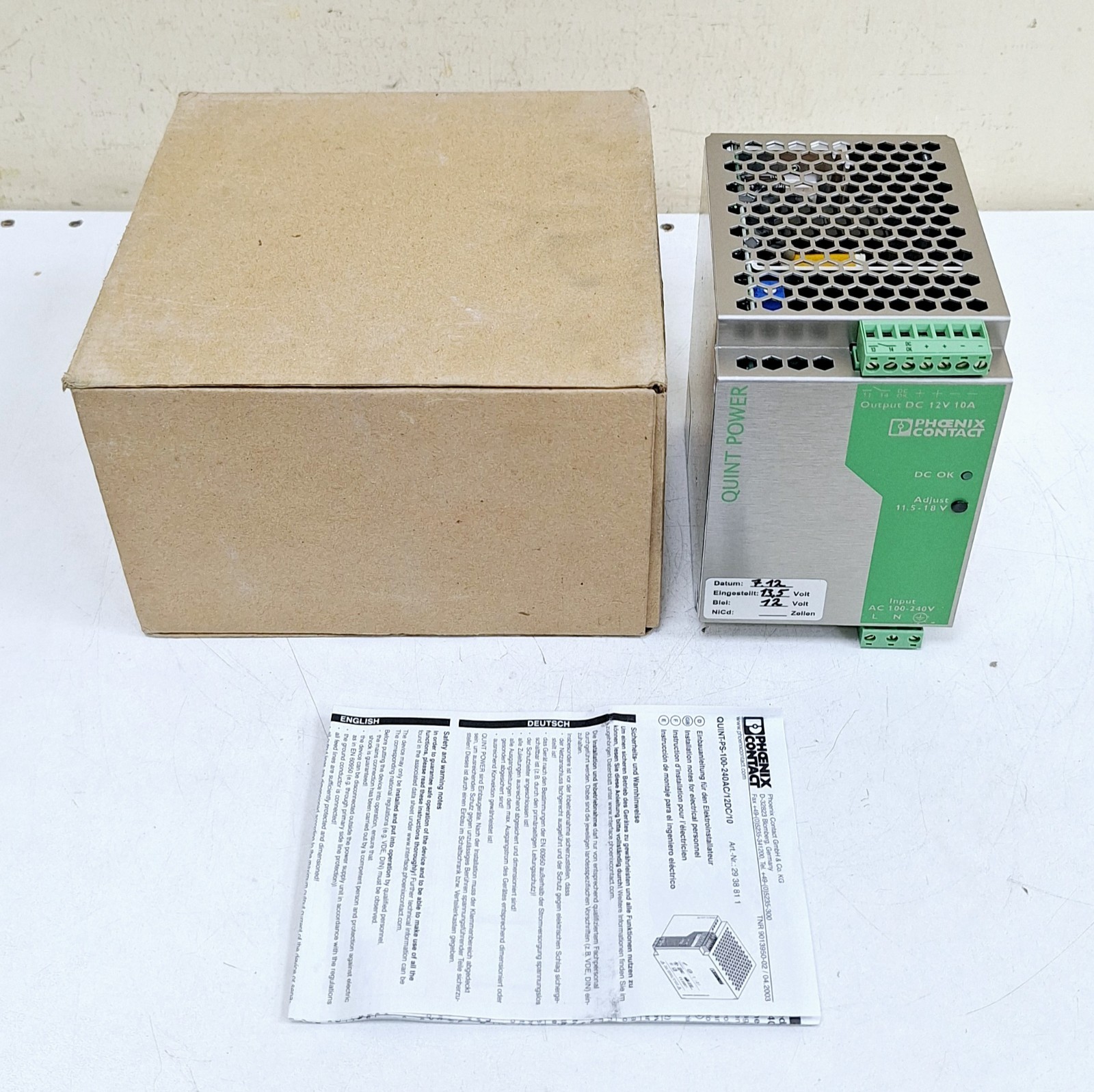 Phoenix Contact 2938811 / QUINT-PS-100-240AC/12DC/10 Power Supply