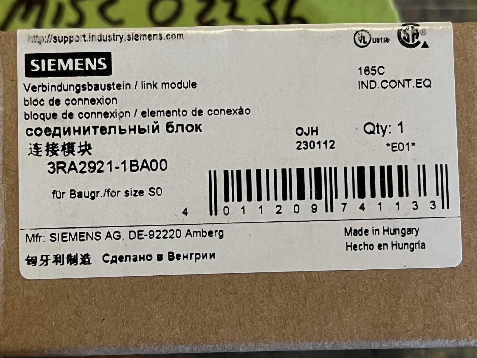 SIEMENS 3RA2921-1BA00 Connection Block