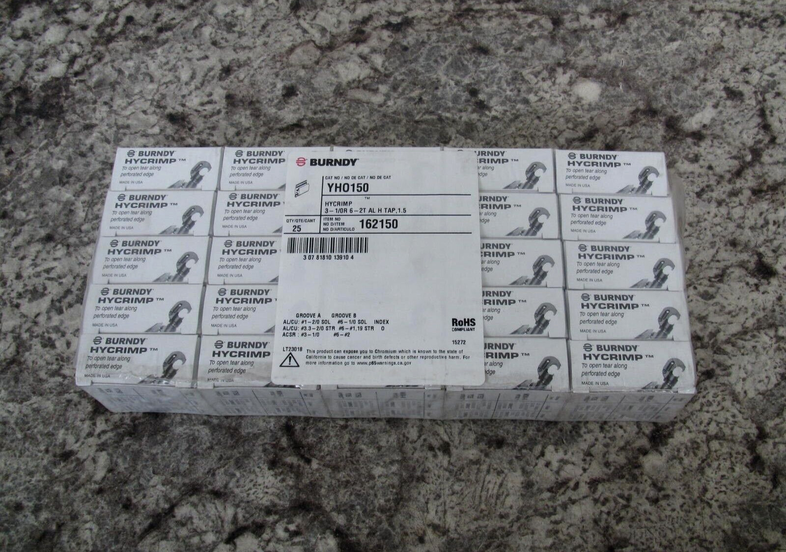 25 x New Burndy YHO-150 YHO150 HYCRIMP Overhead Compression Tap Connector Lot