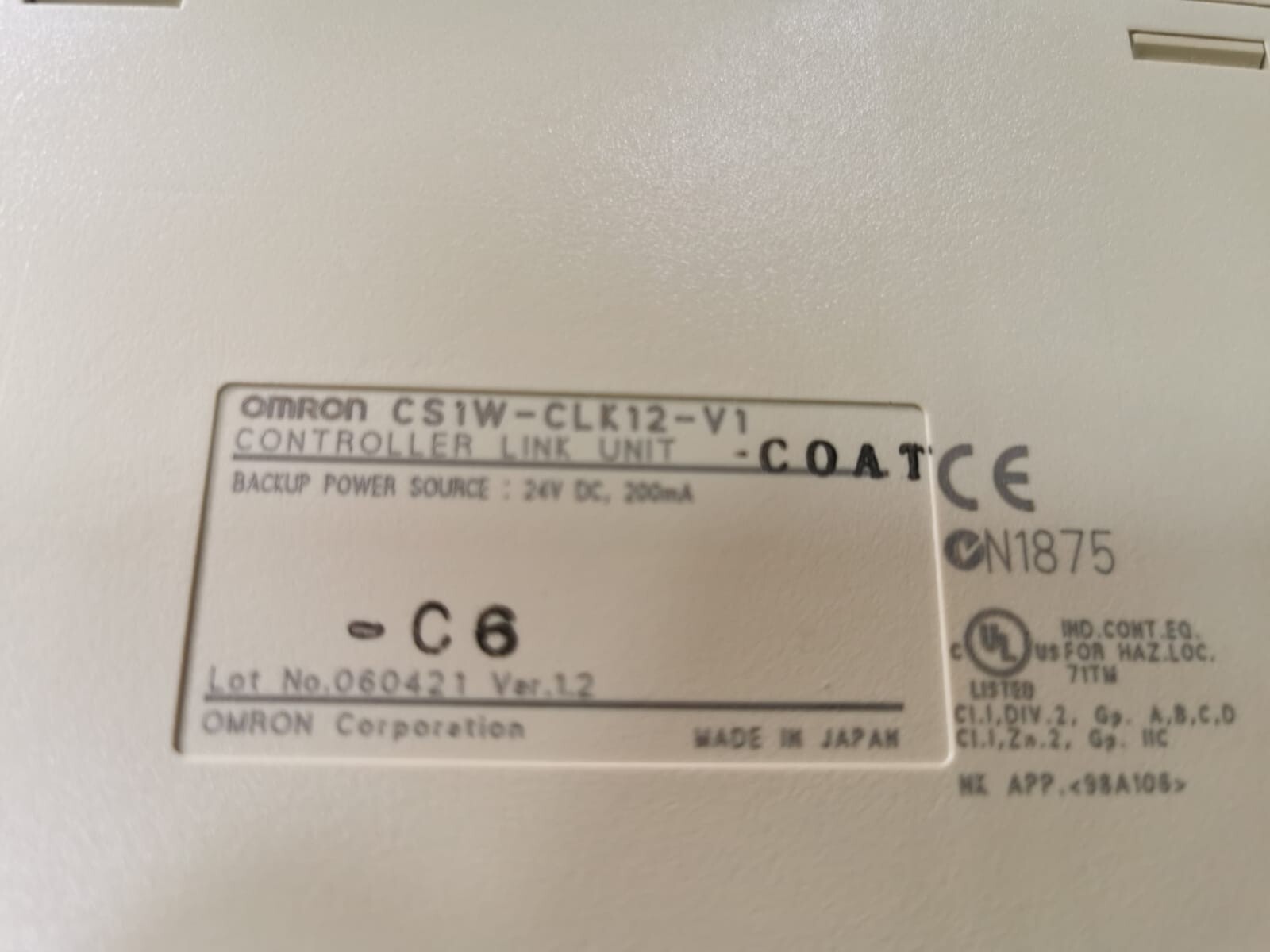 OMRON CS1W-CLK12-V1 CONTROLLER LINK UNIT VER.1.2