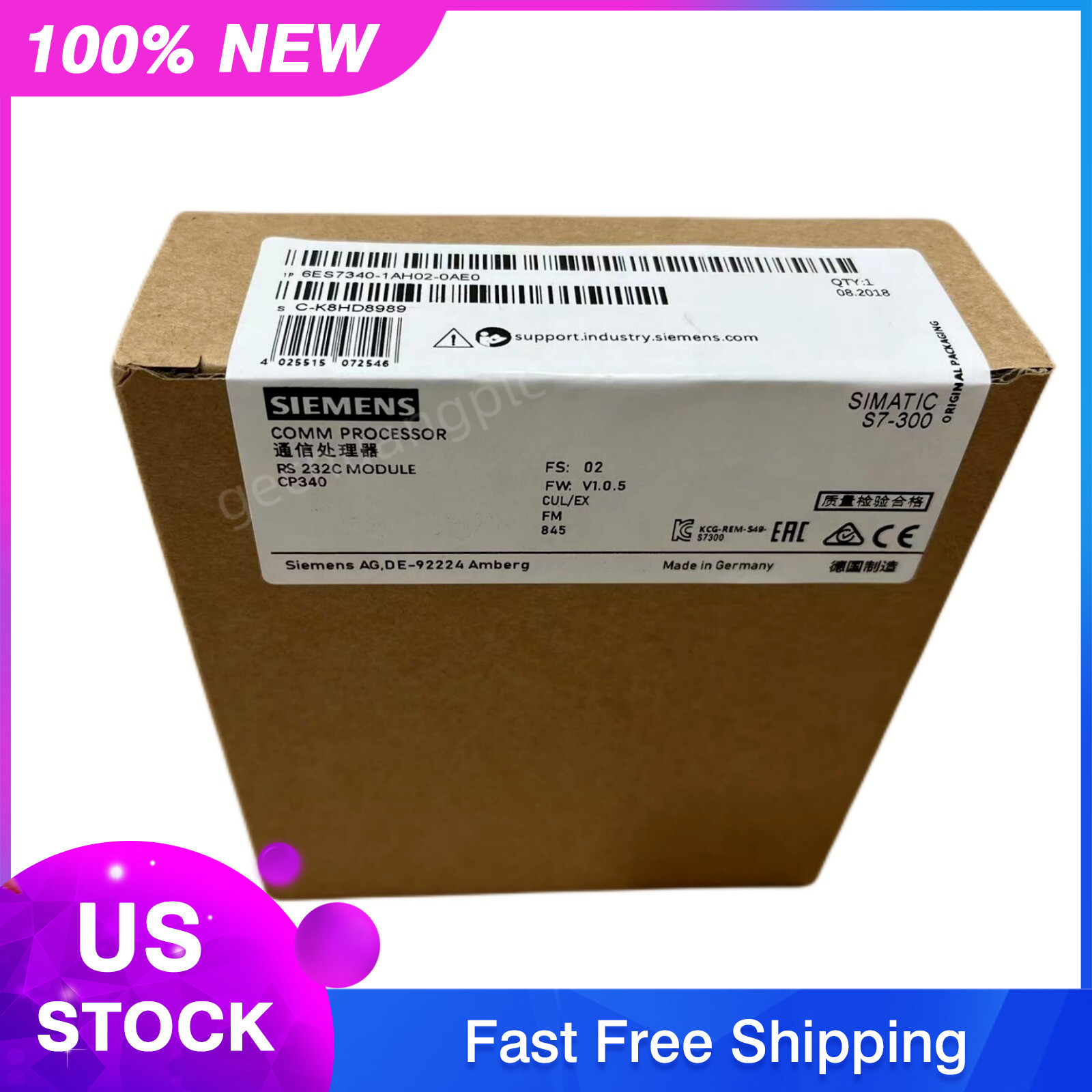 New Siemens 6ES7340-1AH02-0AE0 6ES7 340-1AH02-0AE0 SIMATIC S7-300, CP 340