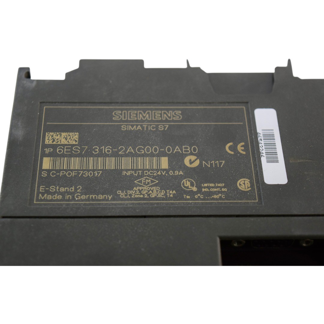 SIEMENS 6ES7 316-2AG00-0AB0 S7-300 CPU 316-2DP 128KB PLC Processor