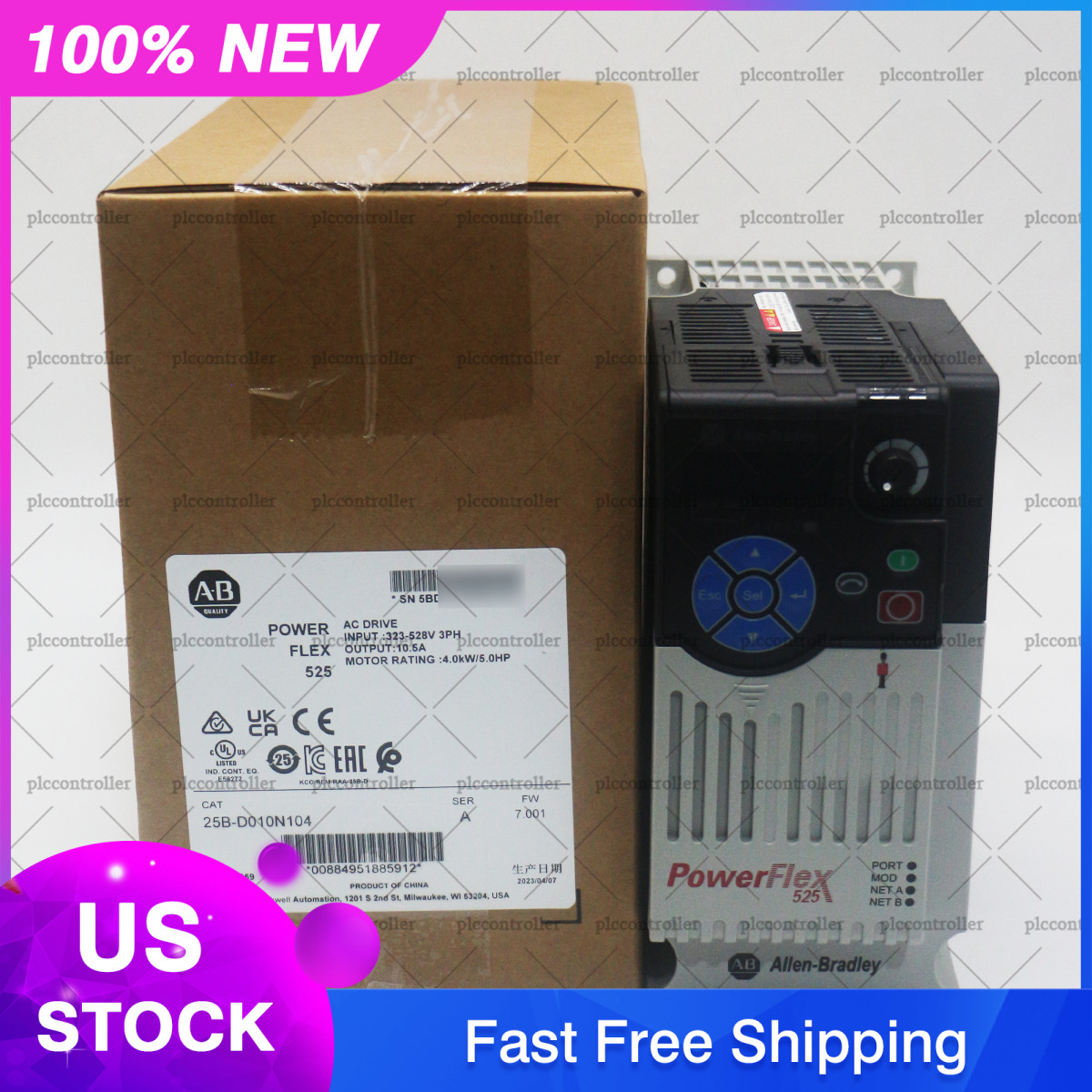 New Sealed Allen Bradley 25B-D010N104 PowerFlex 525 4kW 5Hp AC Drive 3 Phase