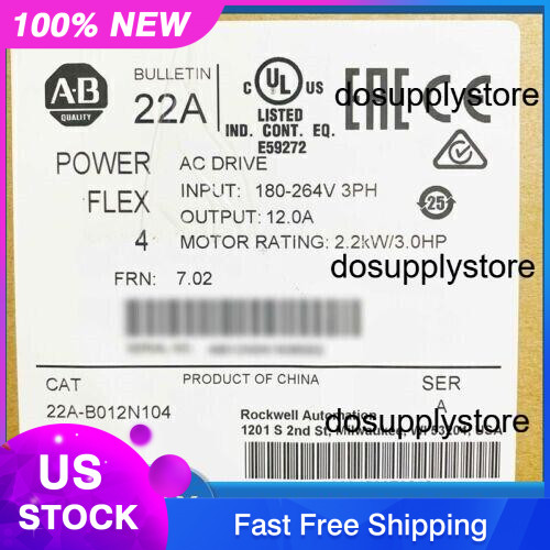 NEW AB 22A-B012N104 PowerFlex 4 2.2 kW 3 HP AC Drive AB 22AB012N104 US Free Tax