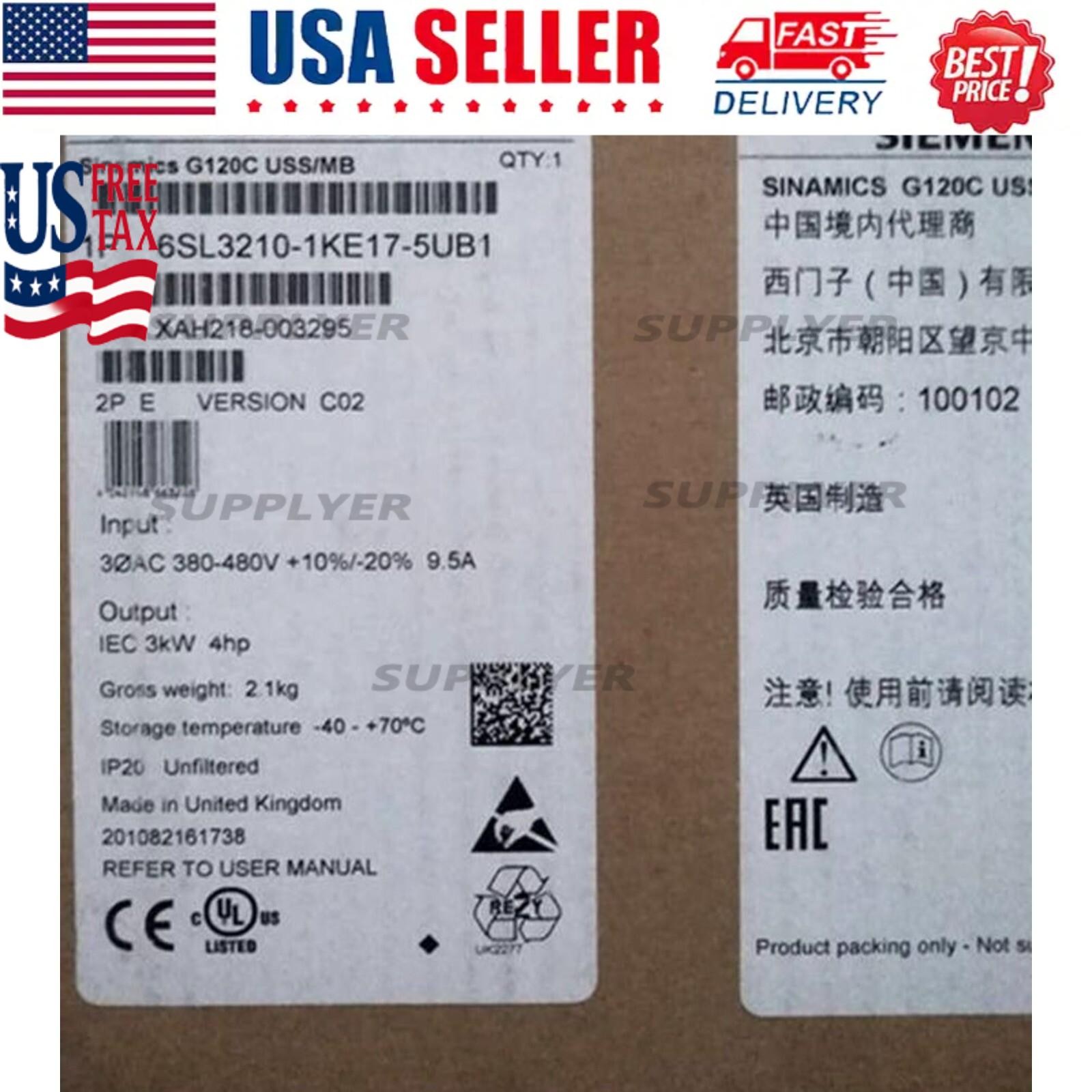 New Siemens 6SL3210-1KE17-5UB1 6SL32101KE175UB1 G120C RATED POWER 3,0KW