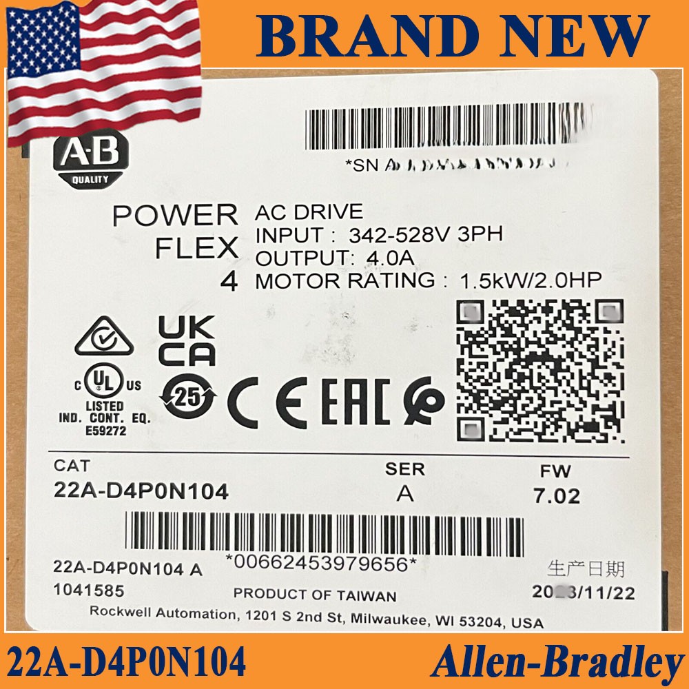 22A-D4P0N104 NEW PLC 22A-D4P0N104 / A POWERFLEX 4 Catalog AC Drive US