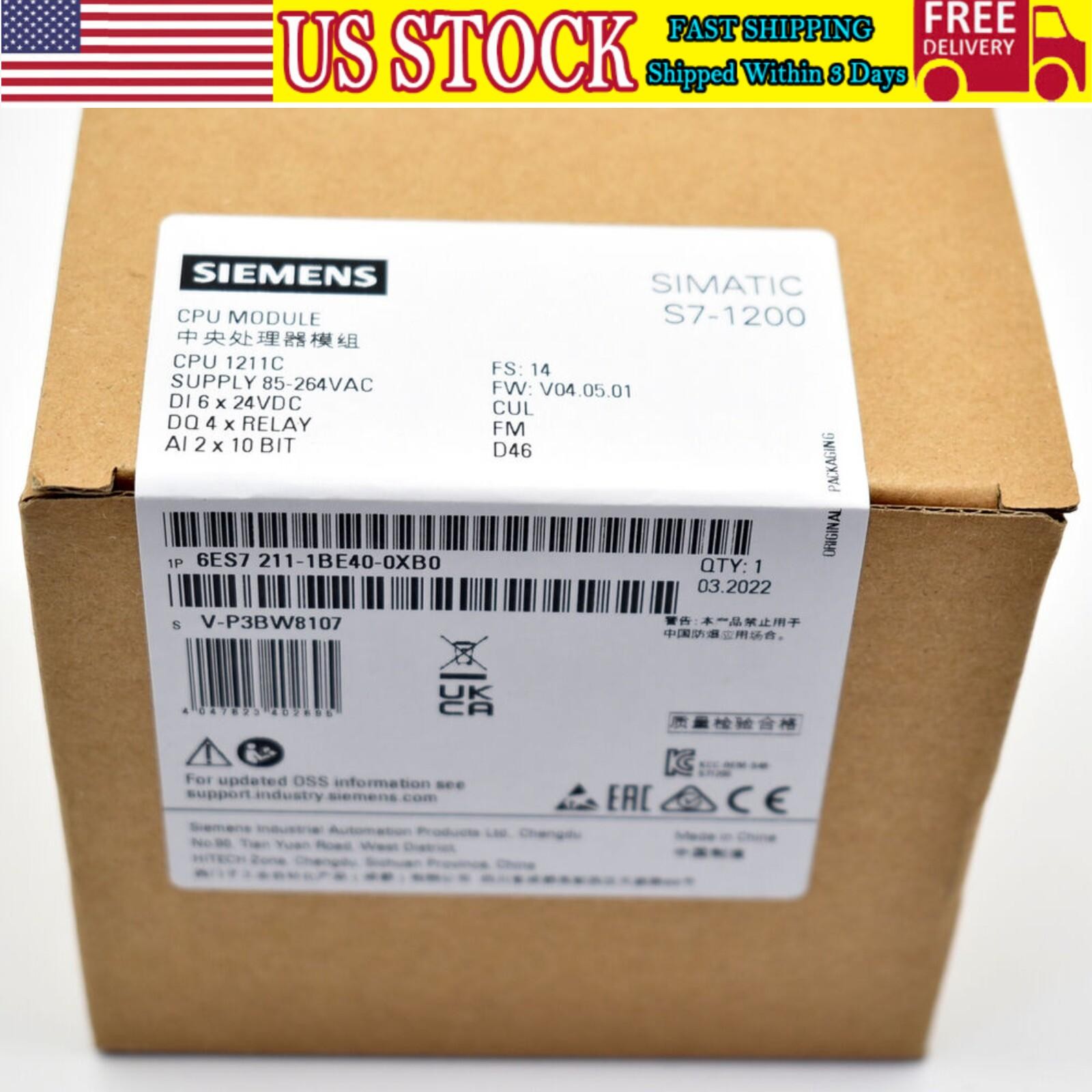 New Siemens 6ES7211-1BE40-0XB0 6ES7 211-1BE40-0XB0 SIMATIC S7-1200 CPU 1211C