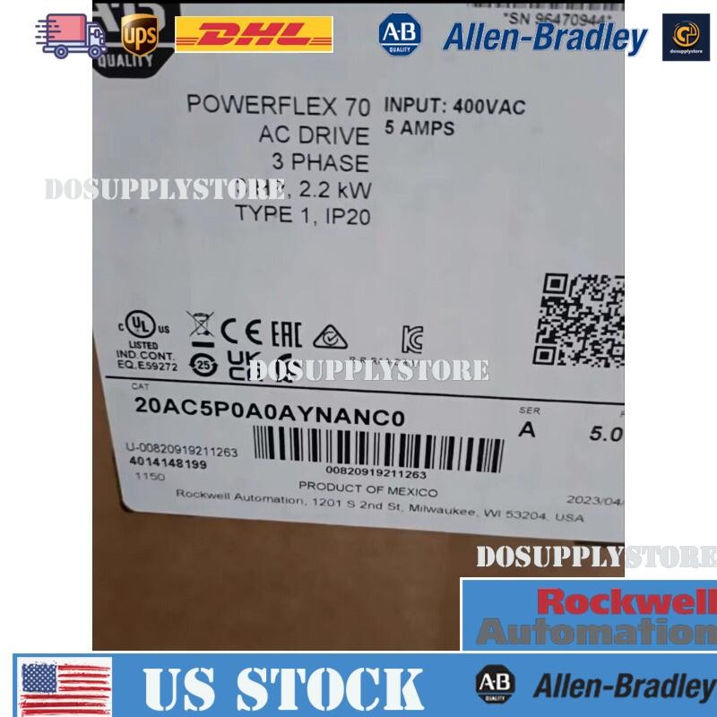 New Allen Bradley 20AC5P0A0AYNANC0 3-Phase 2.2kW 5A 400V 3HP AC Drive