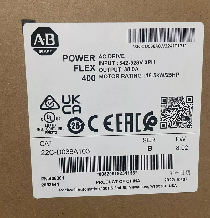 New Factory Sealed 22C-D038A103 B PowerFlex 400- 18.5 kW (25 HP) AC Drive AB