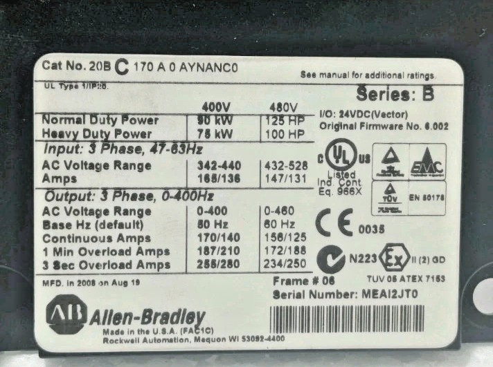 Allen-Bradley 20B-VECTB-C0 24VDC Internal Mount (NON USED AC DRIVE PARTS)