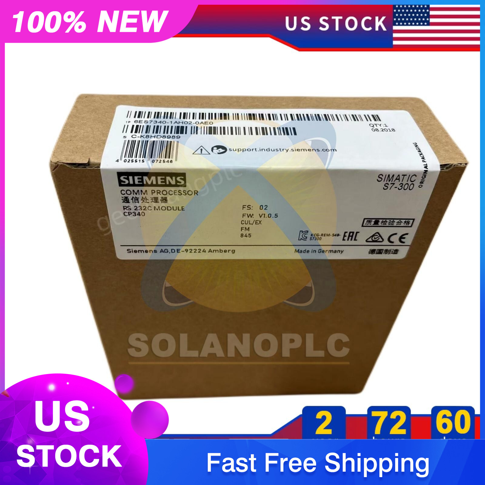 New Siemens 6ES7340-1AH02-0AE0 6ES7 340-1AH02-0AE0 SIMATIC S7-300, CP 340