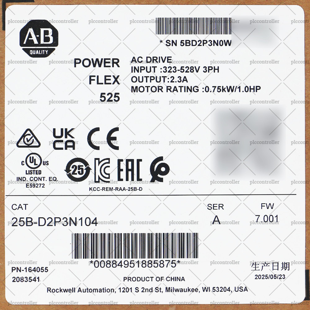 2025 NEW Allen-Bradley 25B-D2P3N104 PowerFlex 525 0.75kW 1Hp AC Drive 3 Phase