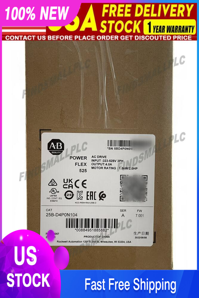 New Original Allen-Bradley 25B-D4P0N104 PowerFlex 525 AC Drive Factory Seal