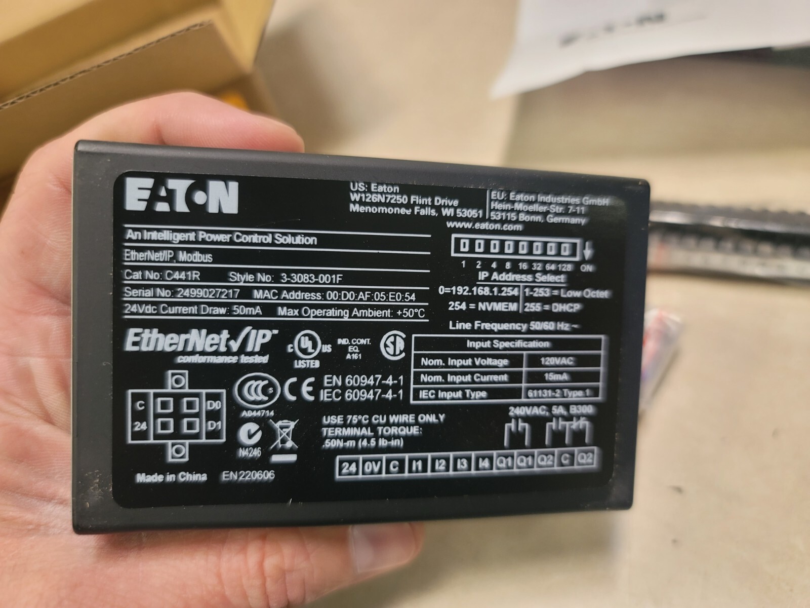 Eaton Ethernet Communication Adapter Module 120VAC C441R S611 RVSS