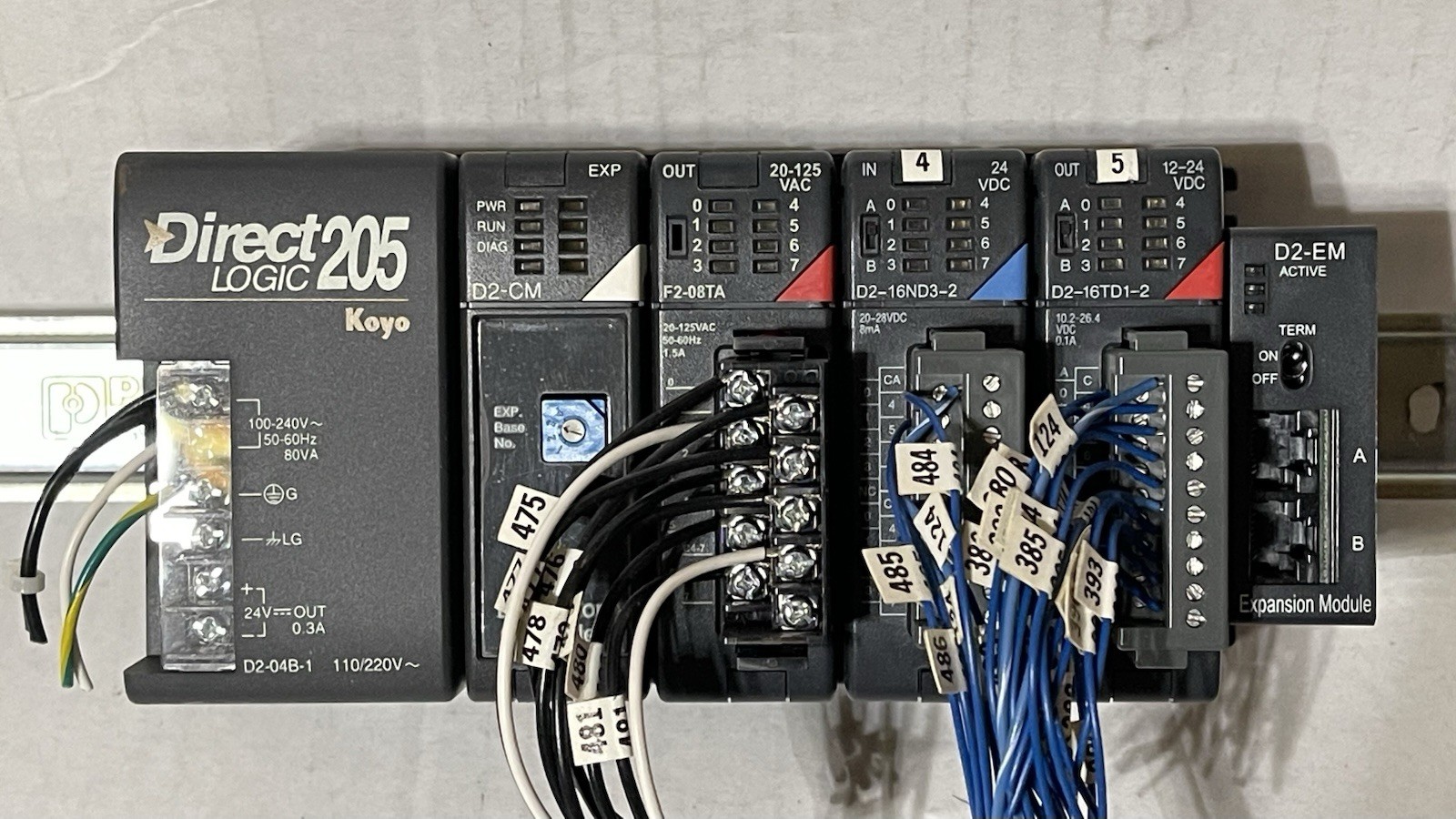 Koyo Direct Logic 205 With D2-CM, F2-08TA, D2-16ND3-2, D2-16TDI-2, D2-EM