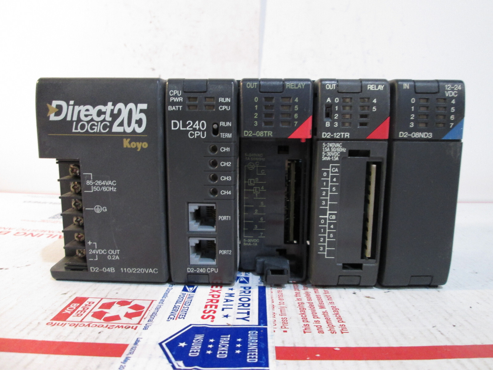 Koyo Direct Logic 205 D2-04B, DL240 CPU, D2-08TR, D2-12TR, D2-08ND3, MODULE AUTO