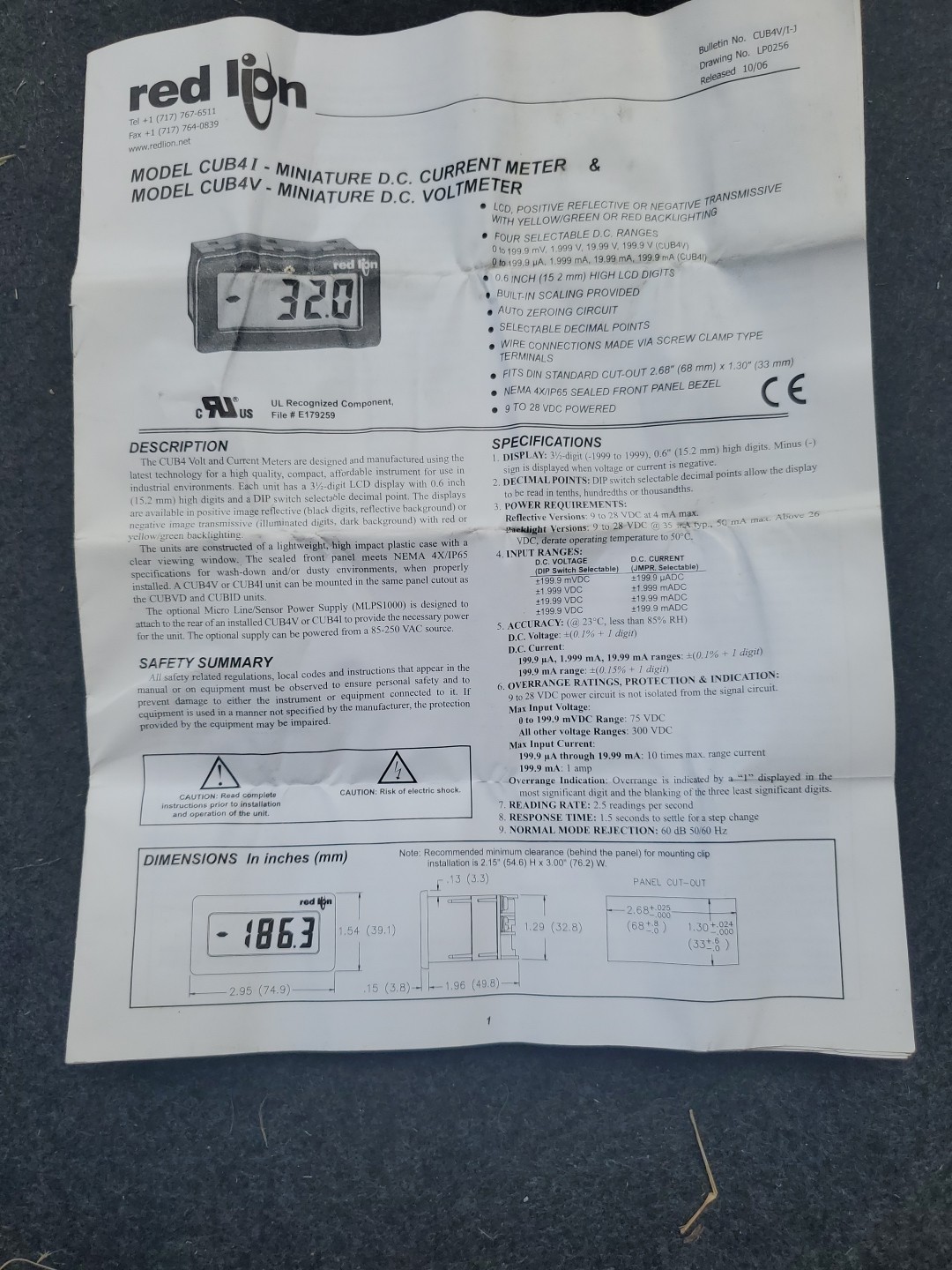RED LION CONTROLS CUB4I020 PANEL METER