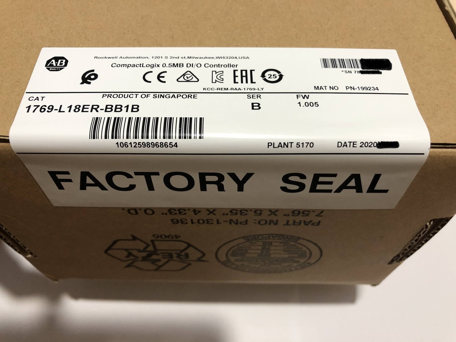 1769-L18ER-BB1B Ser B CompactLogix 5370 0.5MB DI/O Controller Processor Modules