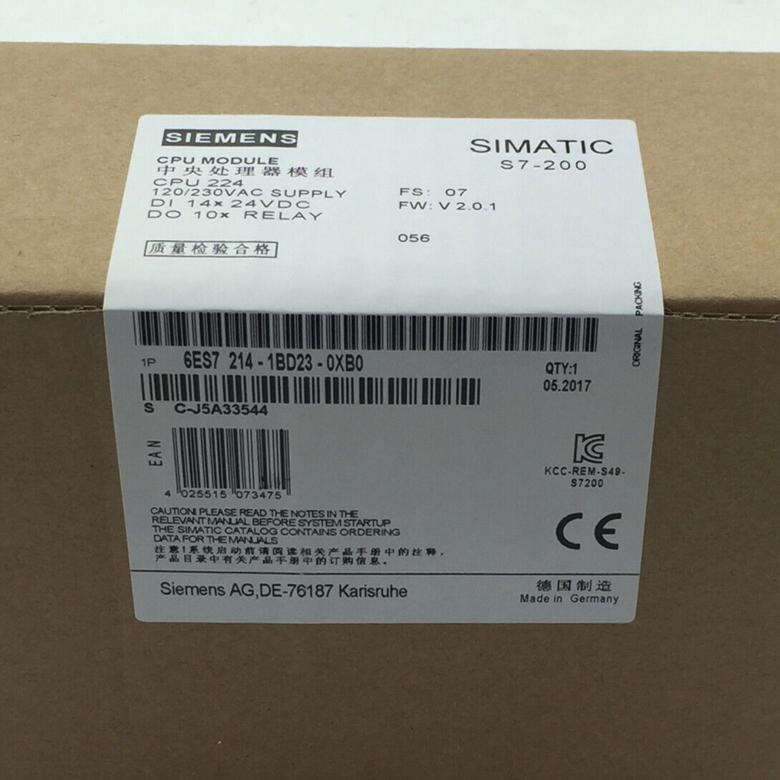 NEW SIEMENS 6ES7 214-1BD23-0XB0 6ES7214-1BD23-0XB0 CPU Module Made In Germany