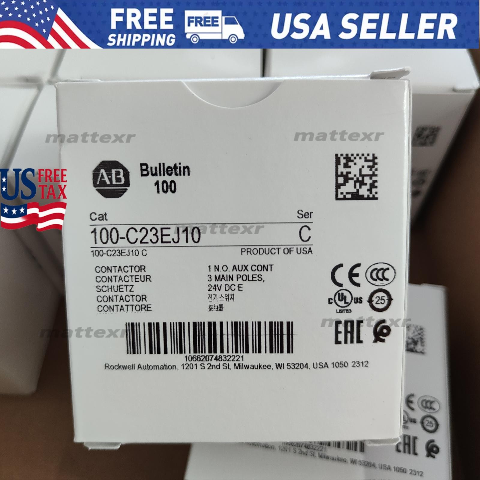 NEW ALLEN-BRADLEY IEC AB 100-C23EJ10 STANDARD CONTACTOR 23 AMP 24VDC US Free Tax