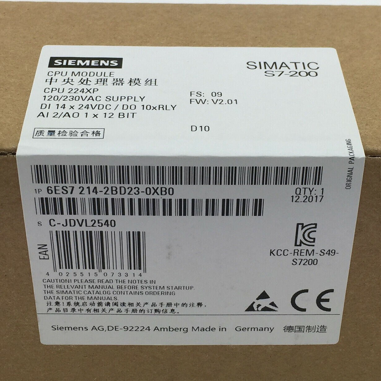 New in Box Siemens 6ES7 214-2BD23-0XB0 6ES7214-2BD23-0XB0 CPU Module FreeShip US