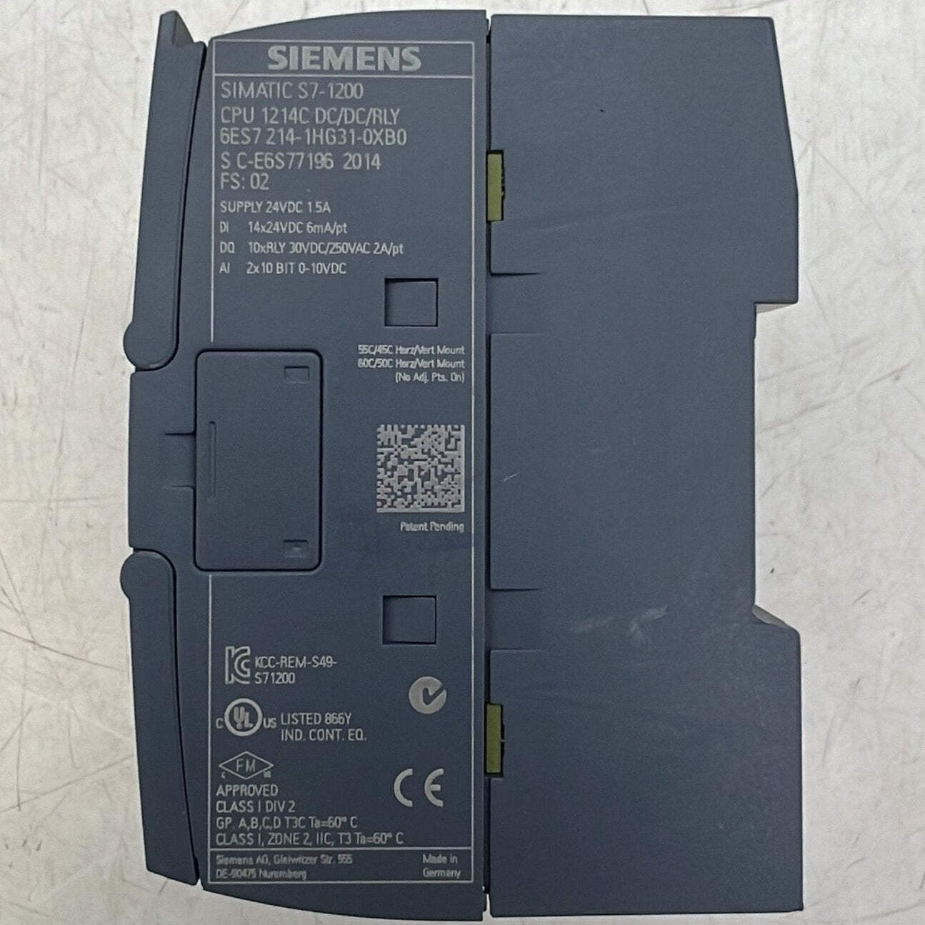 Siemens 6ES7214-1HG31-0XB0 CPU1214C Simatic S7-1200 PLC CPU (Used)