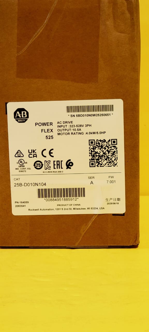 Allen Bradley 25B-D010N104 PowerFlex 525 AC Drive 3Ph 528V 5HP 10.5A 25BD010N104