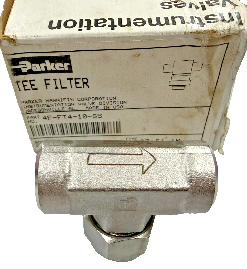 Parker FT Series In Line Tee Filter Part # 4F-FT4-10-SS 1/4″ NPTF WP 6000 psi