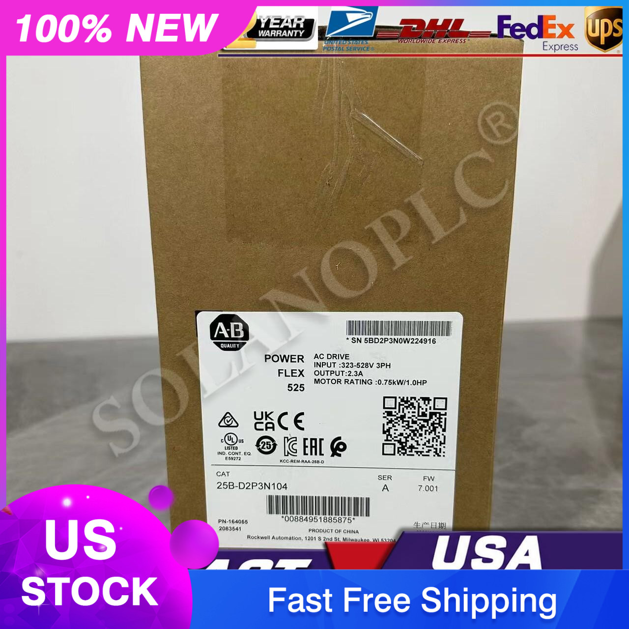AB 25B-D2P3N104 PowerFlex 525 0.75kW 1Hp AC Drive 25BD2P3N104 new