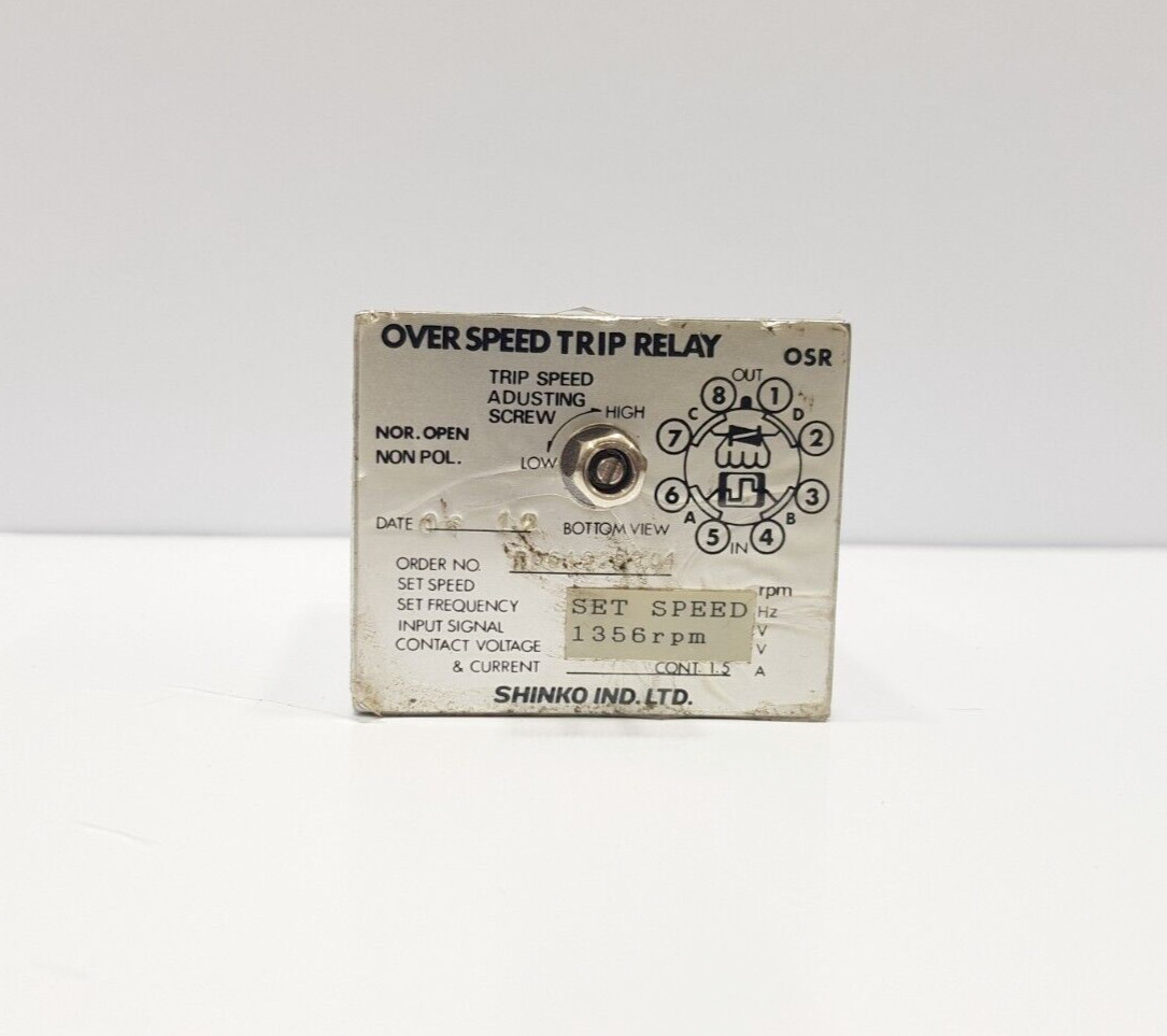 SHINKO IND OSR OVERSPEED TRIP RELAY R061225004 1356 RPM