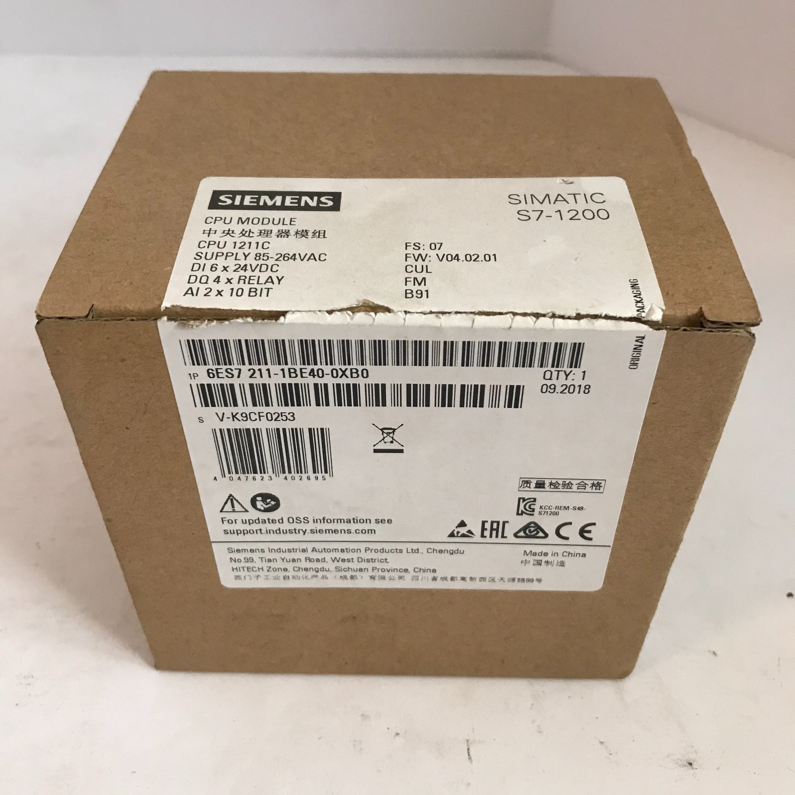 Siemens CPU Module 6ES7211-1BE40-0XB0 – New in Box
