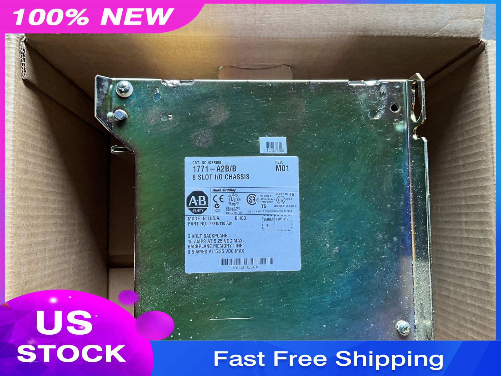 AB 1771-A2B 8-Slot Back Panel Mount Universal Input/Output Chassis US Free Tax